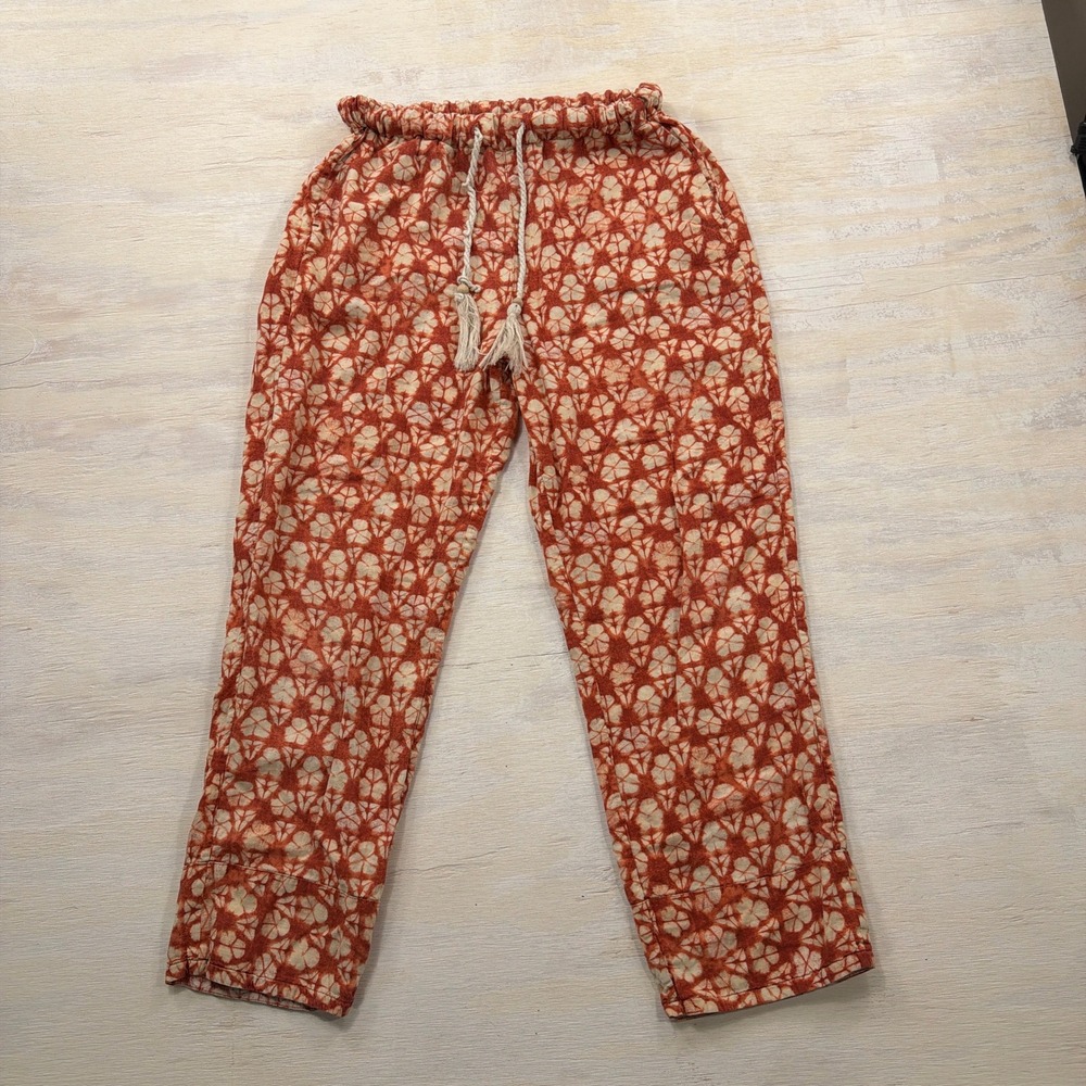 Faherty Pants Linen Blend Shibori Print Tassel Drawstring XS Red Cream Womens